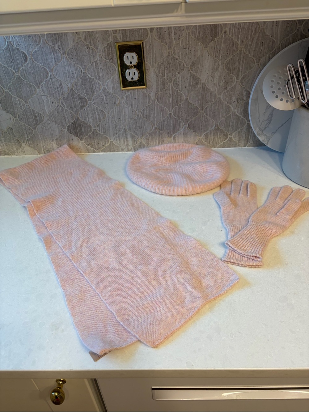 Angora hat, scarf and gloves